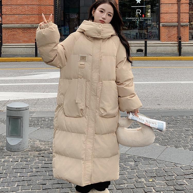 

Winter Down-padded Jacket for Women, Medium-length New Style, Thickened Over-the-knee Bread Coat, Hooded Cotton-padded Jacket S