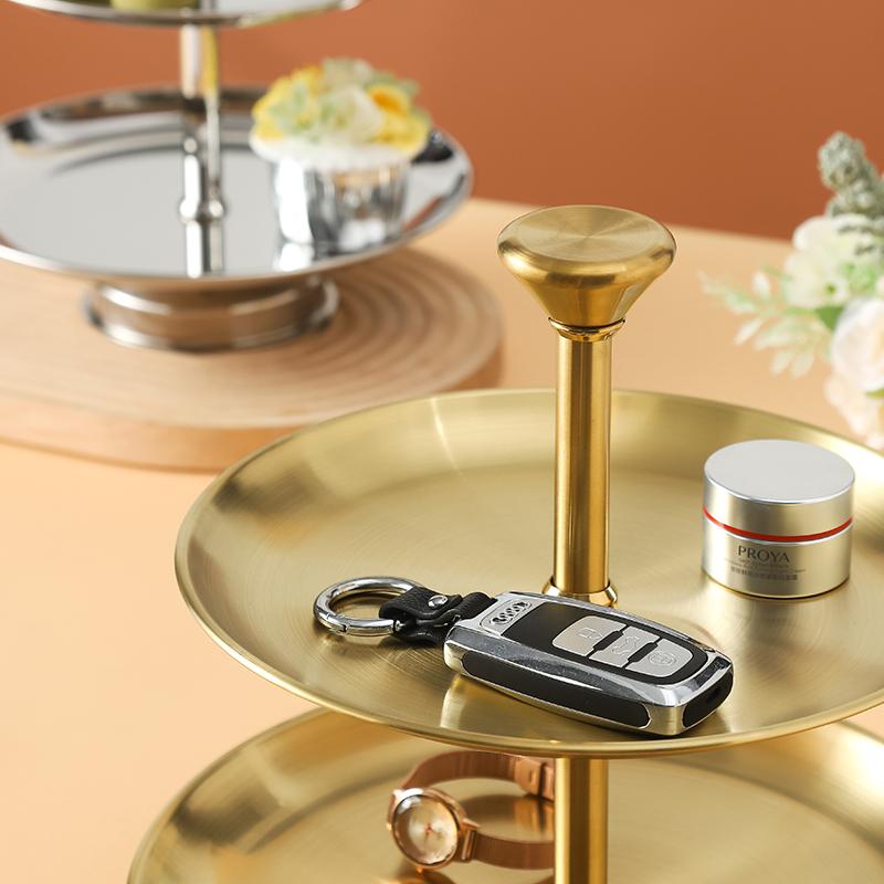 2 / 3 Layer Round Stainless Steel Gold and Silver Plate Fruit Dessert Cake Rack Tray Double Layer Tea Dessert Set Cake Tool