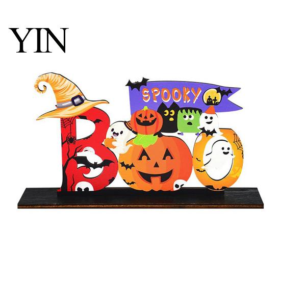 Wooden Pumpkin Ghost Decor Halloween Tabletop Signs, Gnome Wood Centerpiece Blocks, Spooky Durable Color Printing Party Tiered Tray Table Ornaments