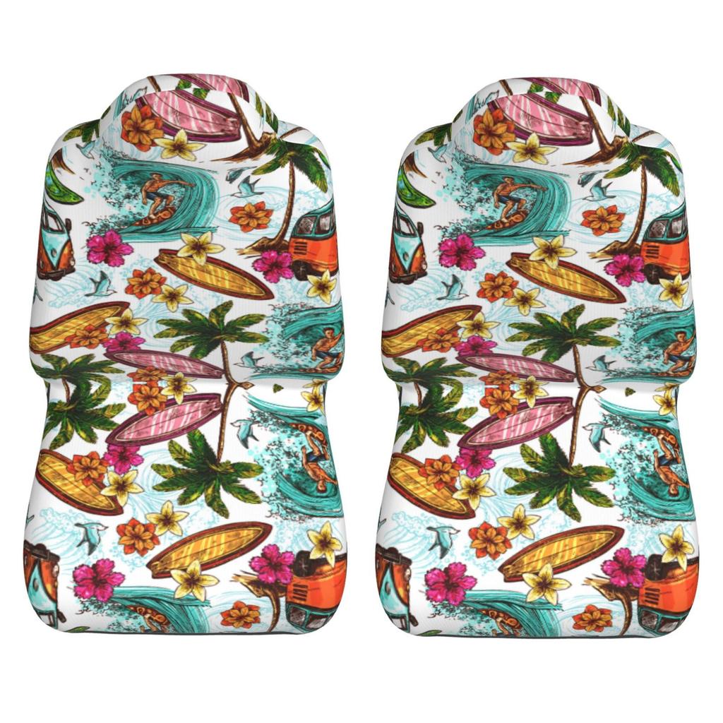 Casual Hawaiian Vacation Print Car Seat Covers Set 2 Pcs Elastic Auto Interior Car Accessories Protectors Non-Slip Auto Cove