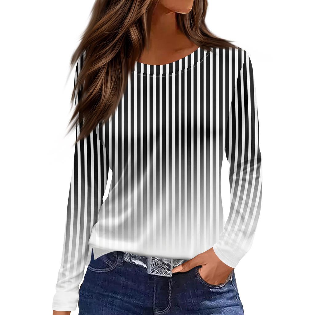 Dámská móda Ležérní Rozparek Lem s kulatým výstřihem Dlouhý rukáv Volný Potištěné tričko Dámské Top