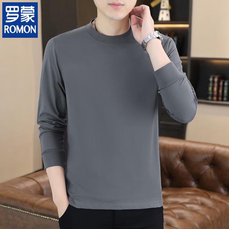 Romon Men's Pure Cotton Long-Sleeve Crewneck T-Shirt