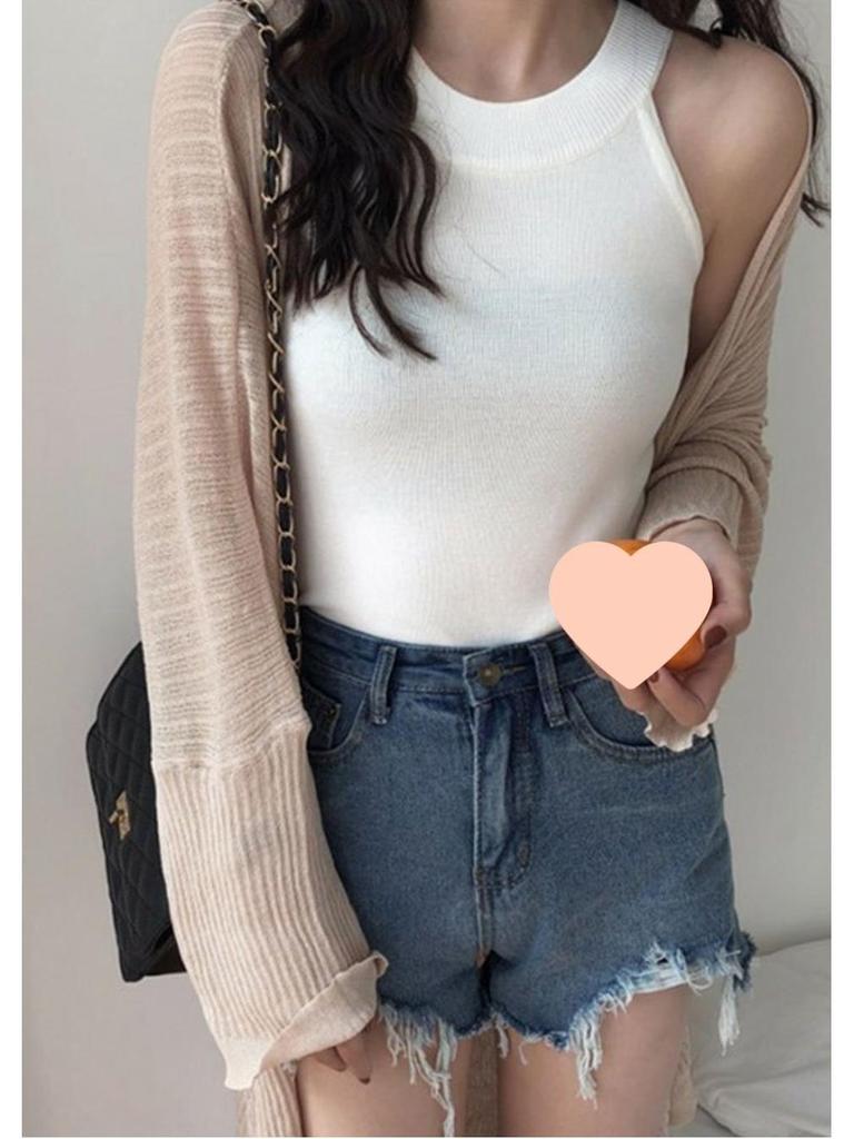 Damen Schwarzes Ärmelloses Strick Halter Tanktop für den Sommer