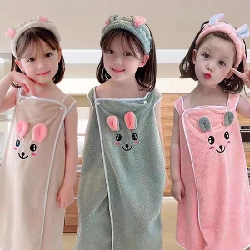 Kids Bathing Towel Comes With Hair Accessory Gentle On Sensitive Skin