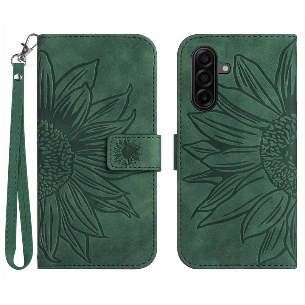For Samsung Galaxy A57 5G Case Sunflower Imprint Leather Wallet Phone Cover with Wrist Strap