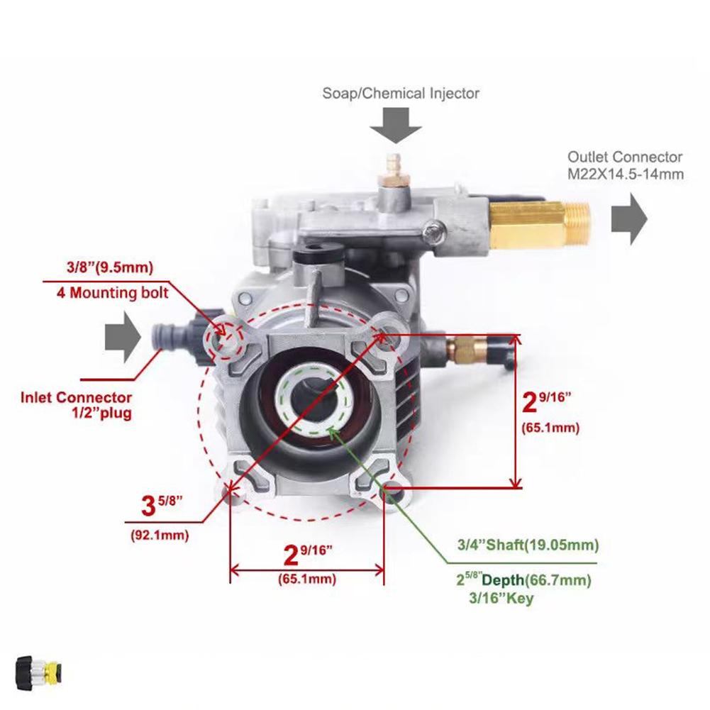 3/4 tums axel Horisontell högtryckstvättpump 2400-2750 PSI Vid 2,2-2,4 GPM GPM Plåtpump Rengöringskraftverktyg Tillbehör