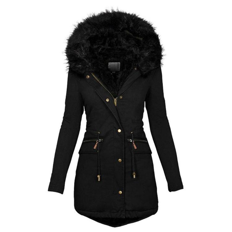 Winter Slim Thicker Casual Coat Overcoat for Women S чёрный