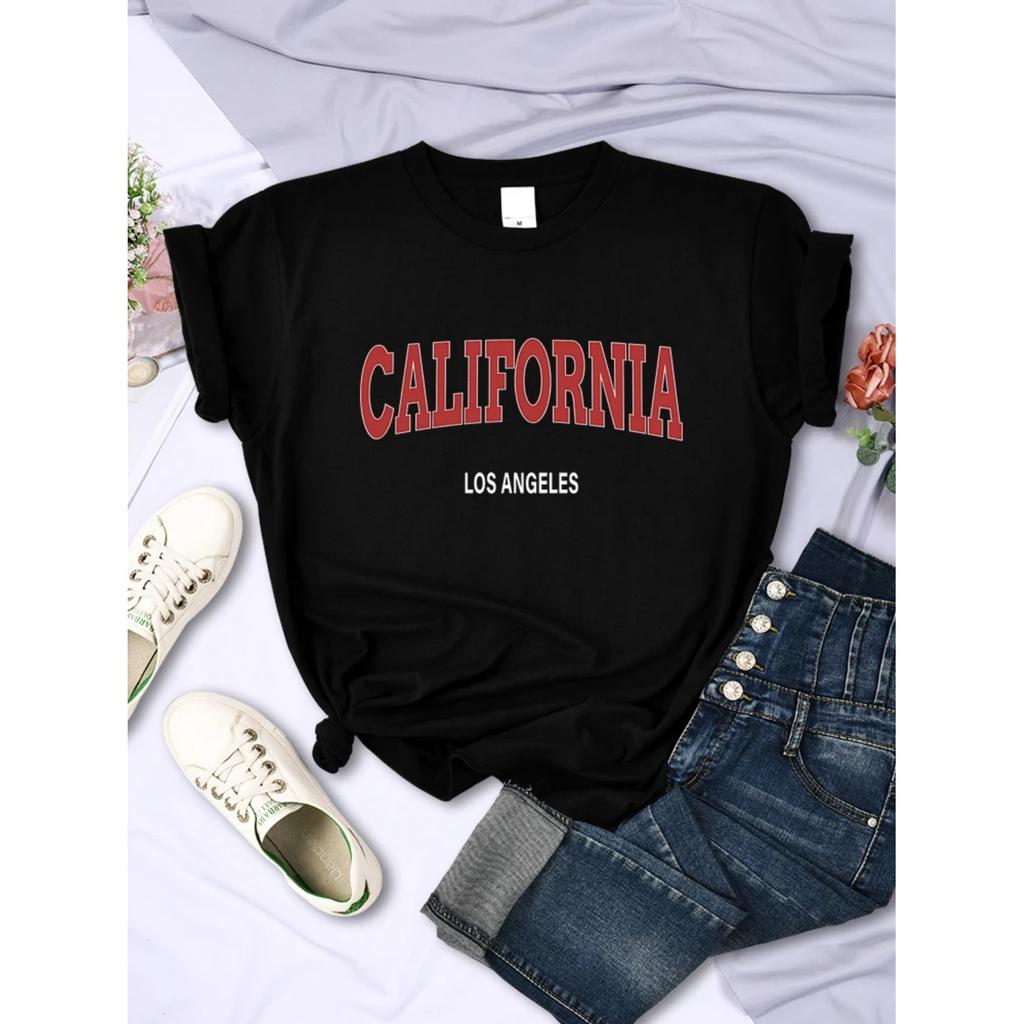 Los Angeles Kalifornien Stadt Buchstabe T-Shirt Damen Weich Atmungsaktiv Kurzarm Sommer Mode T-Shirt Lässig Neu T-Shirt Weiblich