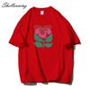 Shellsuning Beautiful Flowers Printed T-shirt for Women Summer Oversized Casual O-neck Simple All-match Girl Tees Basic Harajuku Couple Tops