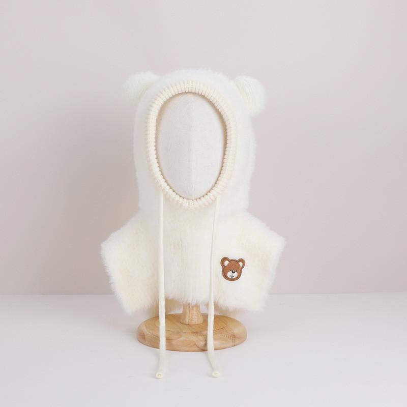 Childrens Cartoon Animal Knit Hat With Fleece Lining For Winter Outdoor Warmth кремовый