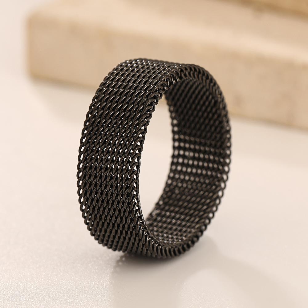 8mm Wide Geometric Mesh Ring Men Women Minimalist Stainless Steel Gold Color Black Trendy Rings Zircon Wedding Gift Wholesale