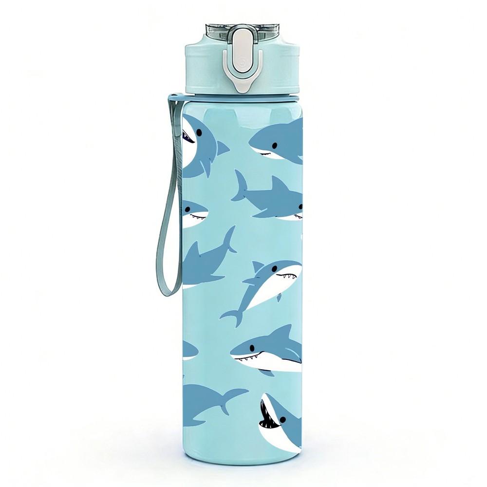 1PC Group Shark Swimming Ocean Animal Print 750ml Color Plastic Sports Water Bottle Leakproof Flip Straw Lid Suitable for Sports Office Home Use