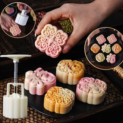 75 g traditionelle chinesische Mondkuchenform mit Keksstempeln, Handpresse, Kunststoffform für Gebäck, Kekse, Dessertform, Mondkuchenherstellungsform