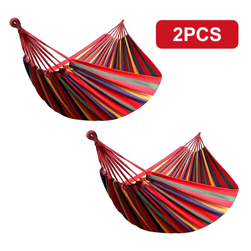 2PCS Portable Colorful Striped Camping Hammock With Storage Bag And Tree Knot Anti Rollover Design, Suitable For Outdoor Camping