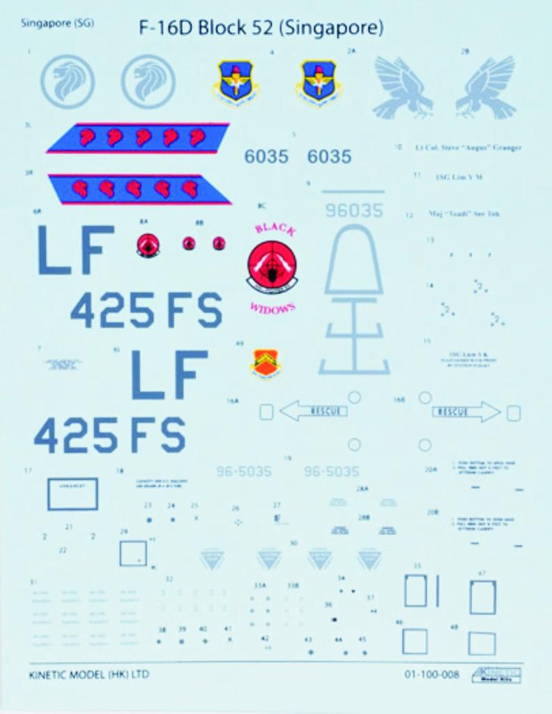 Kinetic 1/48 skala Siły Powietrzne Singapuru F-16D Block 52 RSAF plastikowy zestaw modelarski KNE48007
