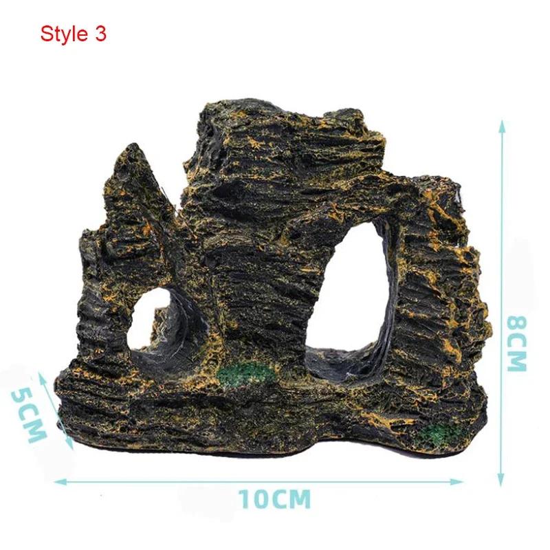 Small Aquarium Rockery Mountain View Rock Cave Stone Tree Fish Tank Ornament Decoration Aquarium Accessories Yellow Mountain