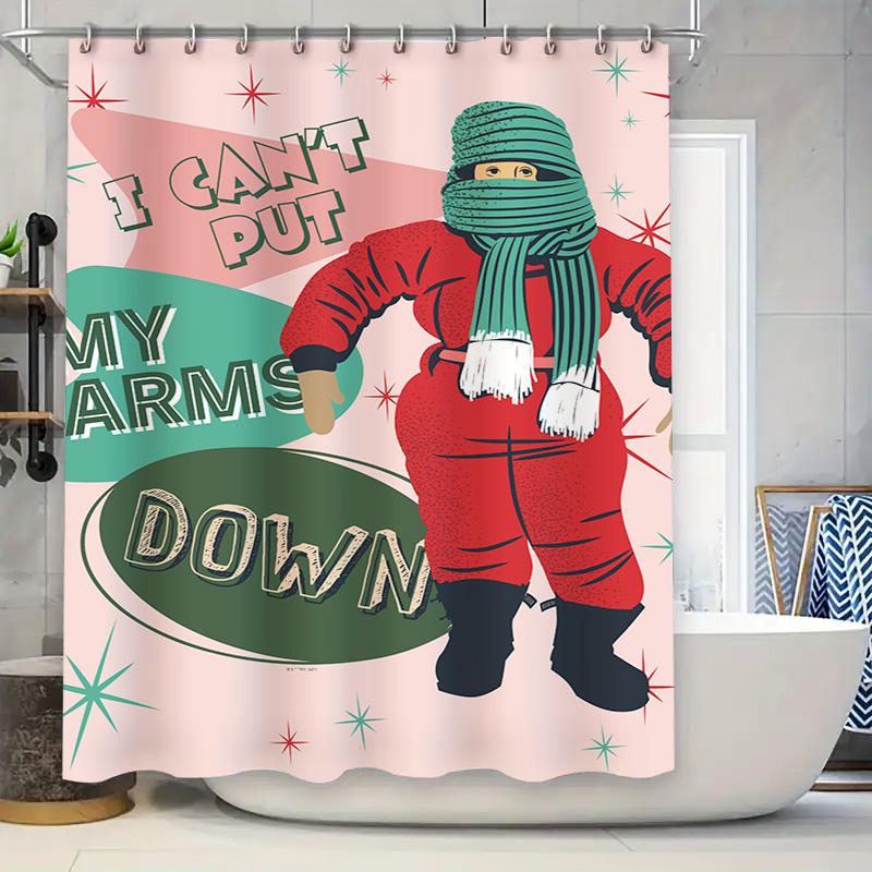 

Vintage Santa Claus Christmas Shower Curtain Set with I Can t Put My Arms Down a unique decorative piece for your bathroom dur 90x180cm