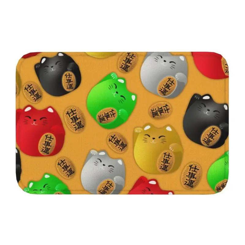 Custom Kawaii Maneki Neko Lucky Cat Doormat Non-Slip Entrance Bath Kitchen Floor Door Mat Japanese Geisha Art Garden Carpet Rug