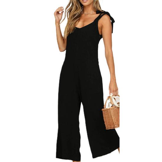 Women Jumpsuit V Neck Loose Fit All-match Tie Belt Design Strap Jumpsuit Streetwear
