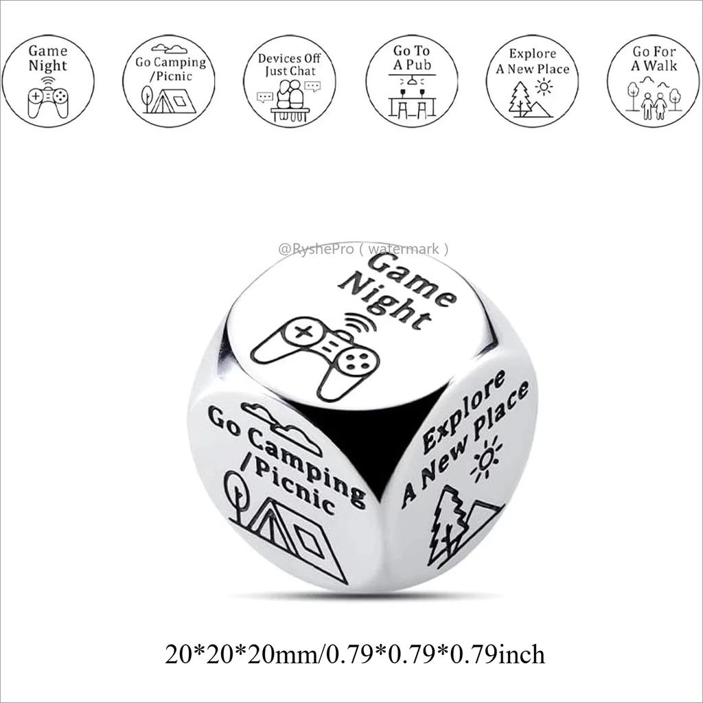 1pc Food Decision Dice Anniversary Date Night for Couple Stainless Steel Food Determine Dice Set Men Women Birthday Wedding Gift