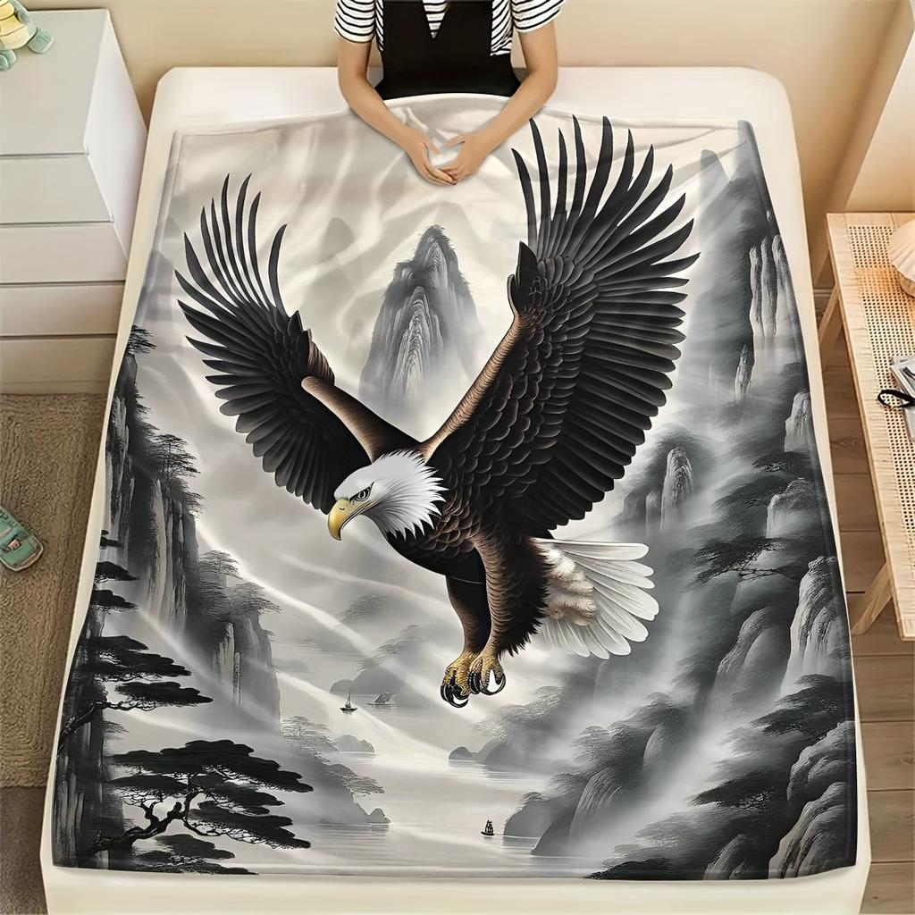 Eagle Soaring Sky Digital Print Throw Blanket - Ultra-Soft, Warm & Cozy Polyester Blend, Perfect for Bed, Sofa, Travel