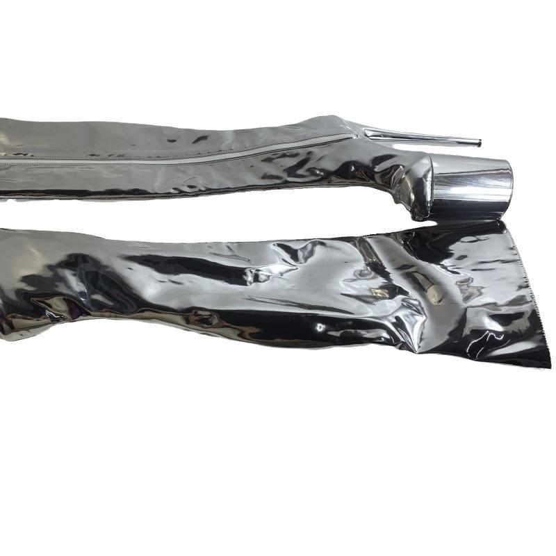 20Cm Knee Boots, Long Boots, All Silver Performance Shoes, Silver Plated Soles
