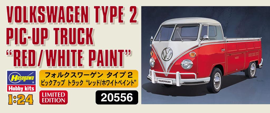 Hasegawa Volkswagen typ 2 pickup Barva Plast Model 20556 1/24 červená/bílá