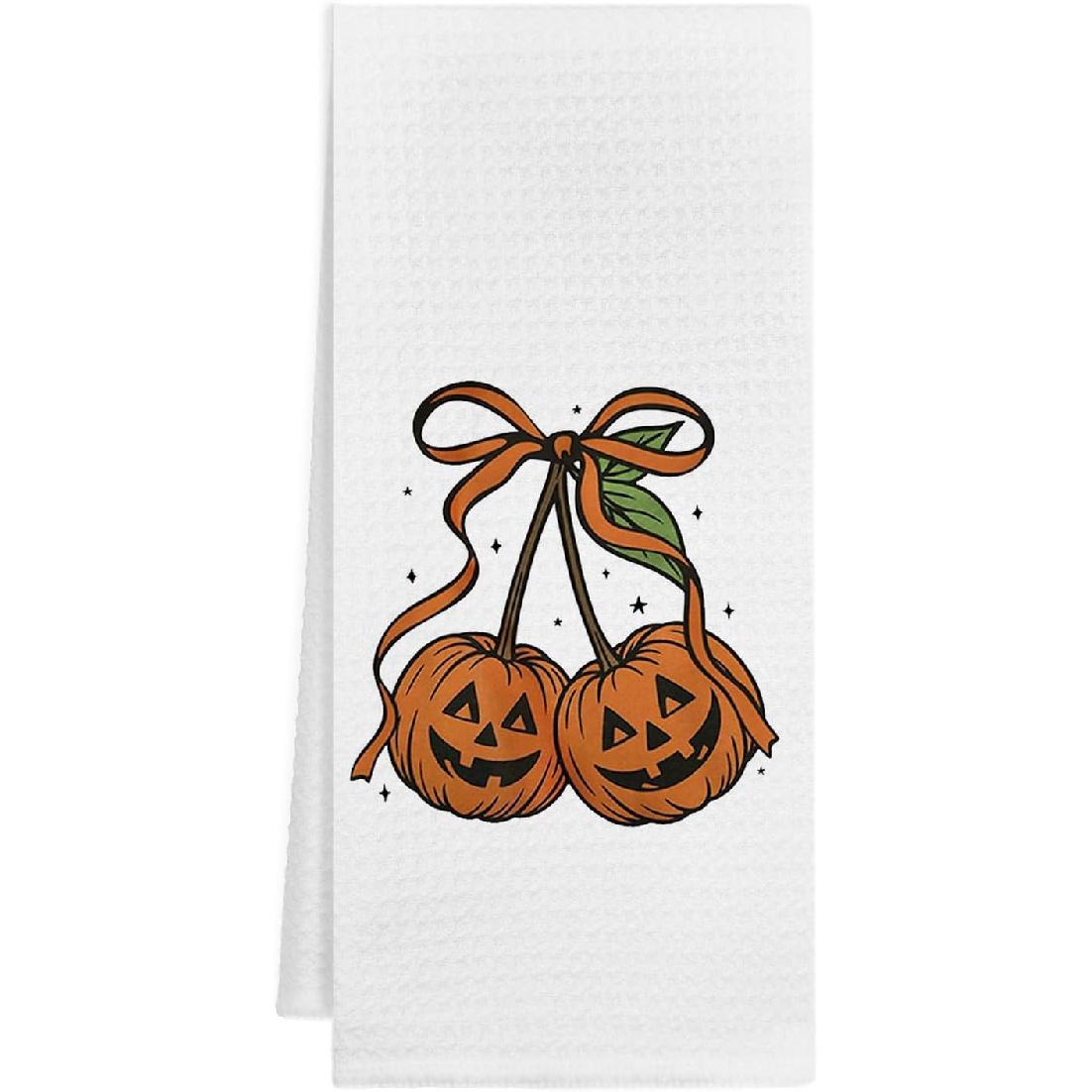 Halloween Black Cat Kitchen Towels, Black Cat Halloween Decor, Spooky Witchy Pumpkin Bats Kitten Decorative Dish Tea Hand Towel for Bathroom Decor, белый