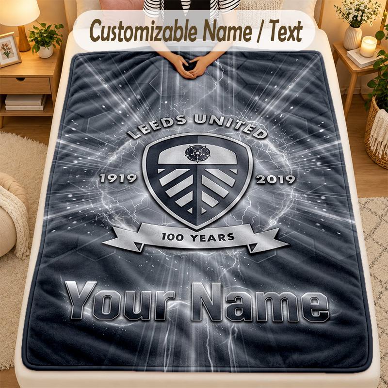 Flannel BlanketLeeds United Custom Name Text Personalized Soft Warm Throw Blanket Home Decor Gift
