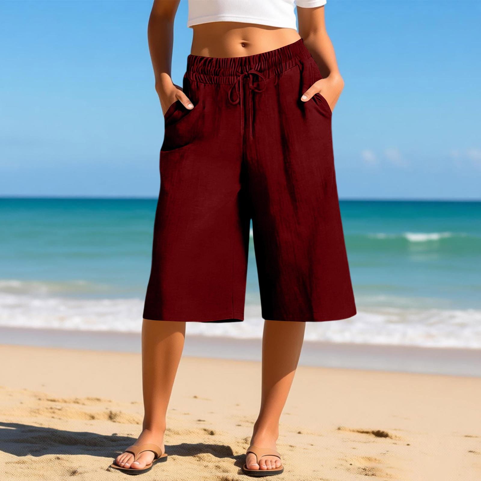 

Wide Leg Linen Pants Women Summer Loose Beach Pants For Women Vacation Lightweight Straight Leg Trousers With Pockets XL винний
