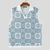 INCERUN Men Lapel Sleeveless Plaid Print Casual Thin Loose Tank Tops 
