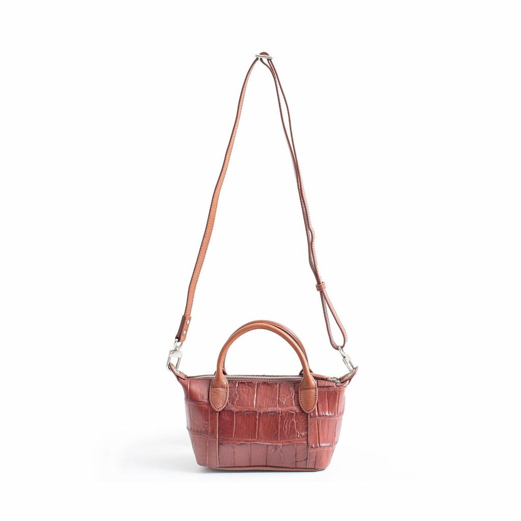 LEATHER CRAFT COMPANY Small Shoulder Bag with Semi-Matte Crocodile Leather Finish (Brown, LCR-1218M)
