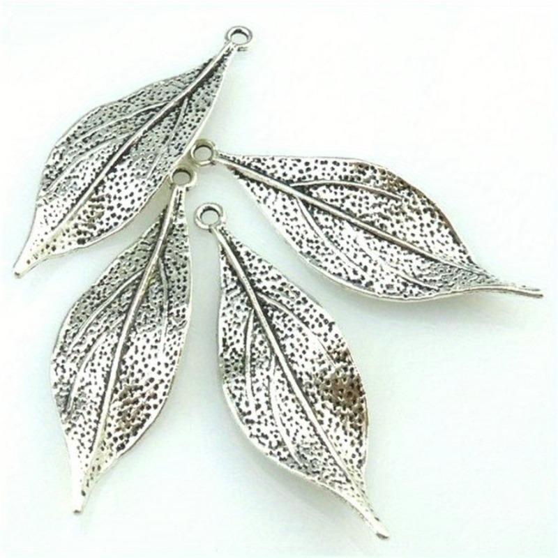 10PCS Silvery Plant Leaf Charming Pendants DIY Vintage Jewelry for Necklace Bracelet Making Accessaries