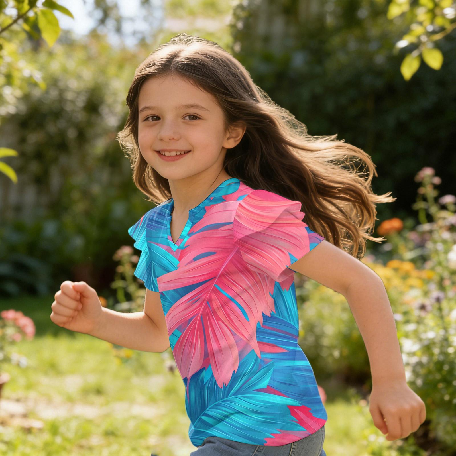 

Girls V-Neck Ruffle Tee - Short Sleeve Summer Blouse 110