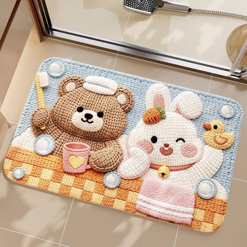 Diatom Mud Non-slip Bathroom Floor Mat - Cartoon Design, Easy Care, Water Absorbent