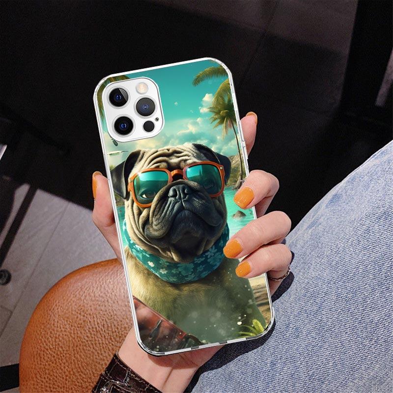 

Love Pugs Cute Dog Phone Case For iPhone 17 Air 16 Pro Max 16E 15 + 14 Plus 11 12 13 Mini 7 8 SE Gift Print Cover Fundas 16 Pro iPhone 14 Pro