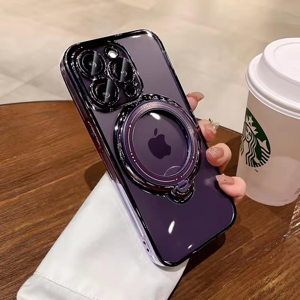 

Роскошный чехол-подставка для Magsafe для iPhone 16 15 14 13 12 11 Pro Max 16 15 Plus с магнитным кольцом-подставкой, прозрачная акриловая крышка For iPhone 11&Clear TPU&For iPhone фиолетовый