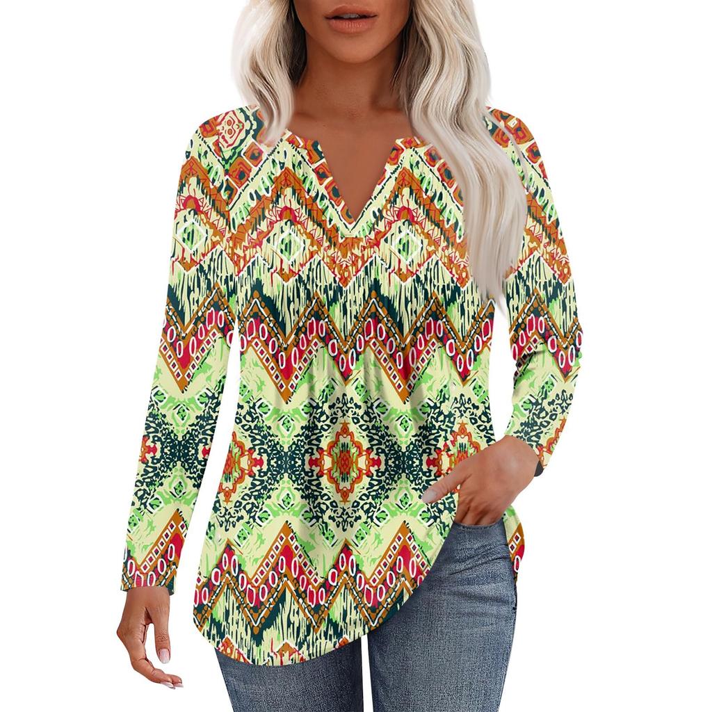 Dámská móda Ležérní Plisované Tričko s V výstřihem a Dlouhým Rukávem Elegantní Top