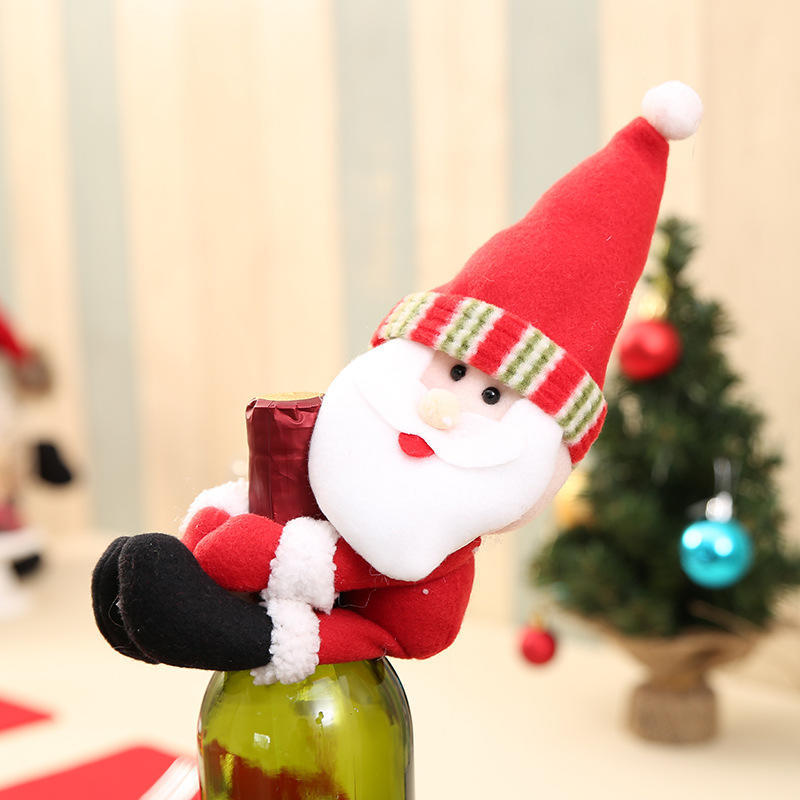 Christmas Home Decoration Santa Claus Snowman Wine Bottle Set Small Wine Bottle Holder Wine Bottle Decoration