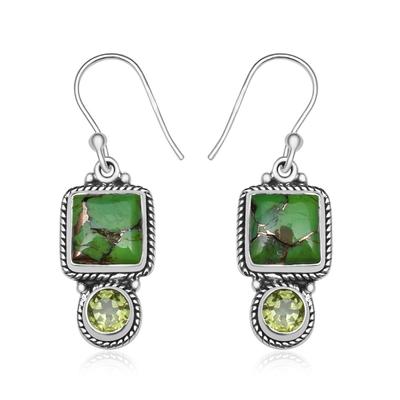 Natural 9X9 Mm Square Shape Green Turquoise Gemstones 925 Sterling Silver Drop Dangle Earring For Women & Girls