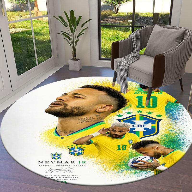 Neymar Jr Runder Teppich, Teppich für Wohnzimmer Schlafzimmer Sofa Spielzimmer Dekor, Rutschfeste Fußmatte