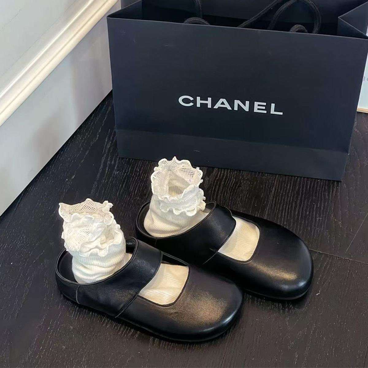 Sheepskin version~ thick-soled bag head and half slippers, wearing retro Birkenstock slippers, Mary Jane s simple casual cool slippers, women 40 чёрный