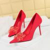 2024 Korean Version Rhinestone Women Pumps Bow Knot High Heels Luxury Gemstone Banquet Shoes Stilettos Heels Banquet 825-H27