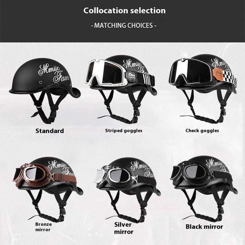 VGV Motorcycle Half Helmet Goggles Included Electric Vehicle Bike Riding Locomotive for Cruiser Retro Man Women Scooter Street