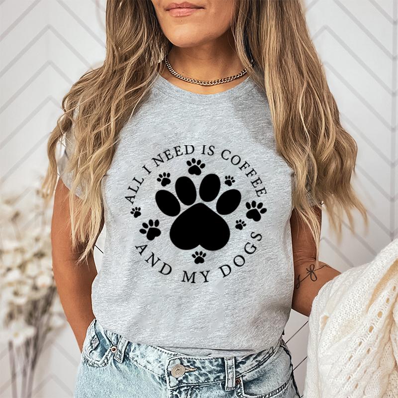 Unisexs Tee Shirt All I Need Is Coffee And My Dogs Graphic Tee Dog Lover Shortsleeve Crewneck Tshirt Coffee Lover Classic Tops