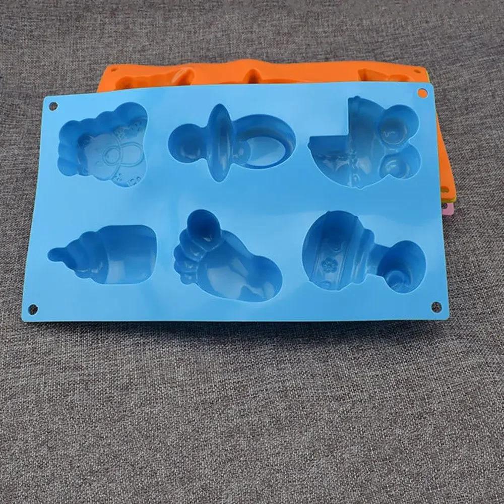 6 Cells Baby Feet and Toys Silicone Molds 3D Chocolate Sugar Candy Jelly Moulds Ice Cube Cupcake Party Fondant Cake Decor Tools