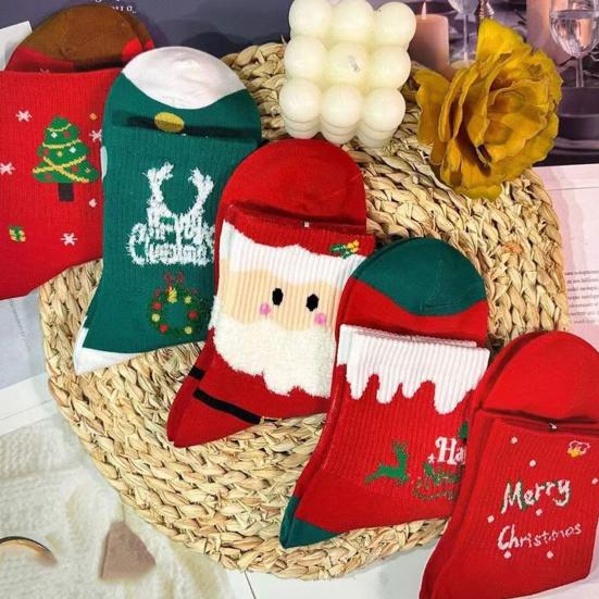 5 Pairs Christmas Socks Autumn Winter Moisture Wicking Breathable Reindeer Santa Claus Mid-calf Socks Men Women Stretch Sports Casual Crew Socks