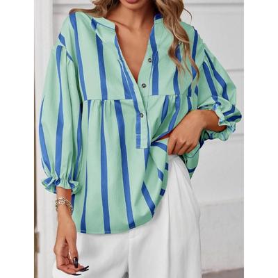 Camisa casual a rayas con cuello en V y estampado de moda para mujer