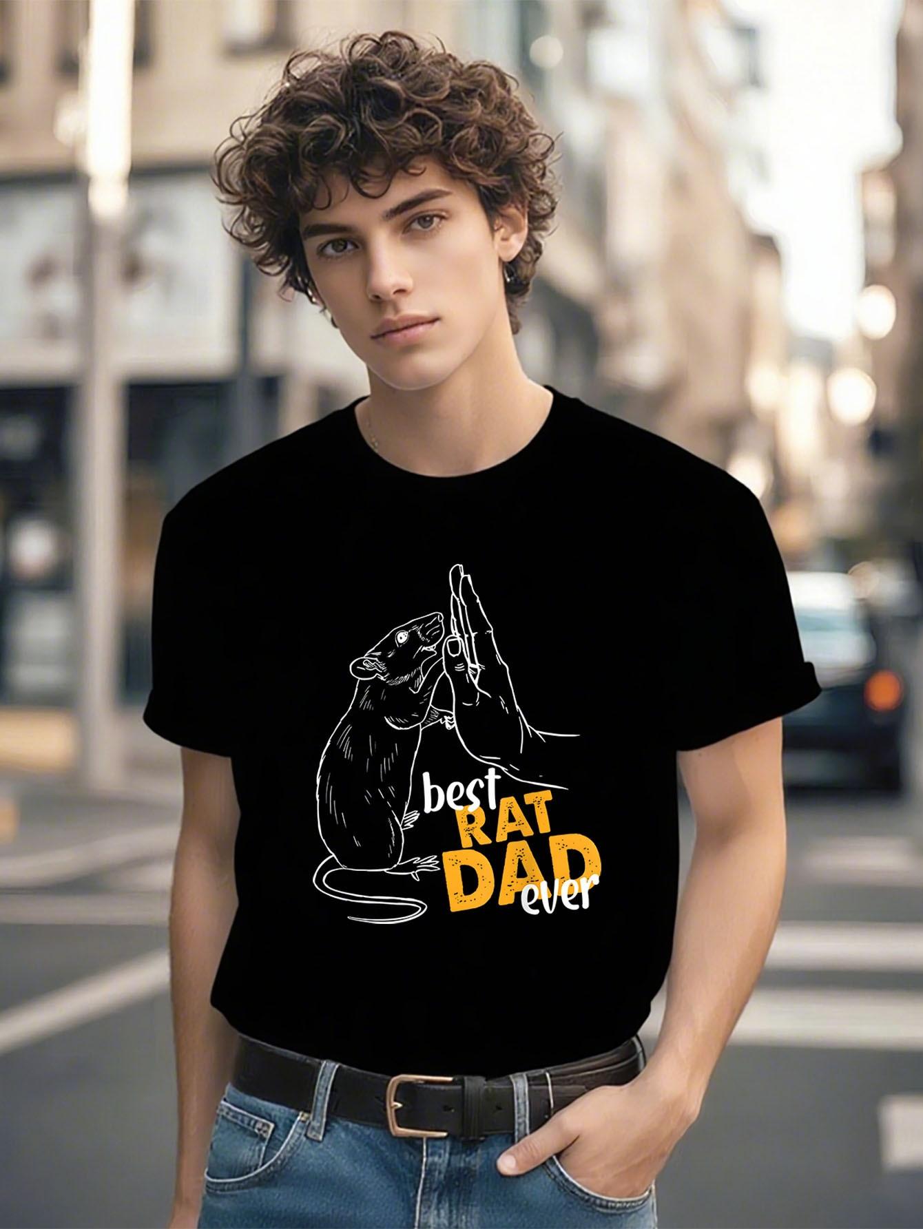 Funny Best Rat Dad Ever T-shirt - Cotton Streetwear Short Sleeve Tee with Japanese Anime Retro Animal Print S