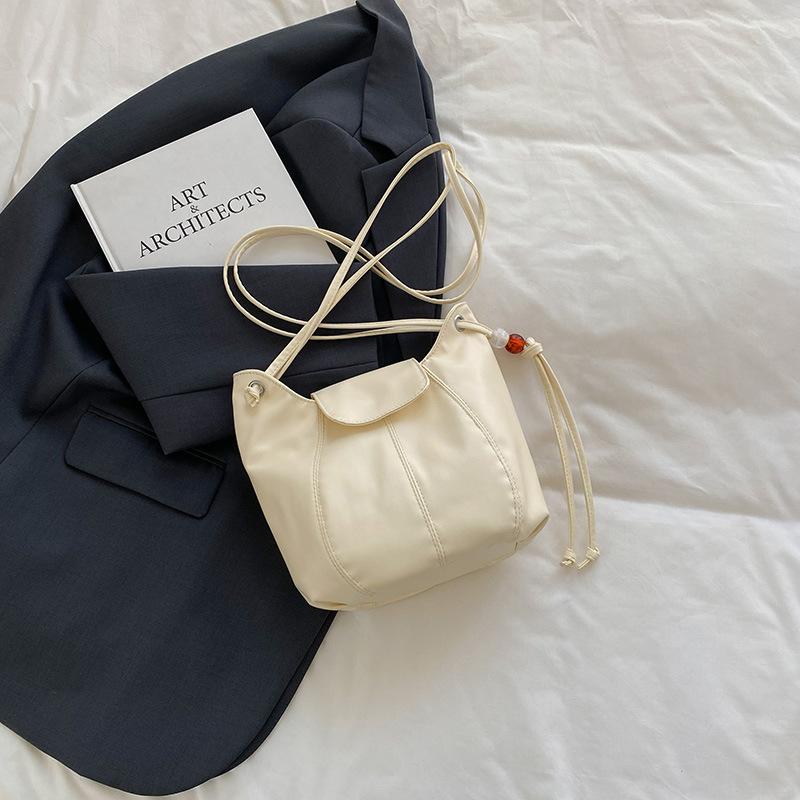 Niche Design Pumpkin Bag High Value Sense Beaded Bucket Bag Simple Literary Style Shoulder Messenger Bag Tote Bag